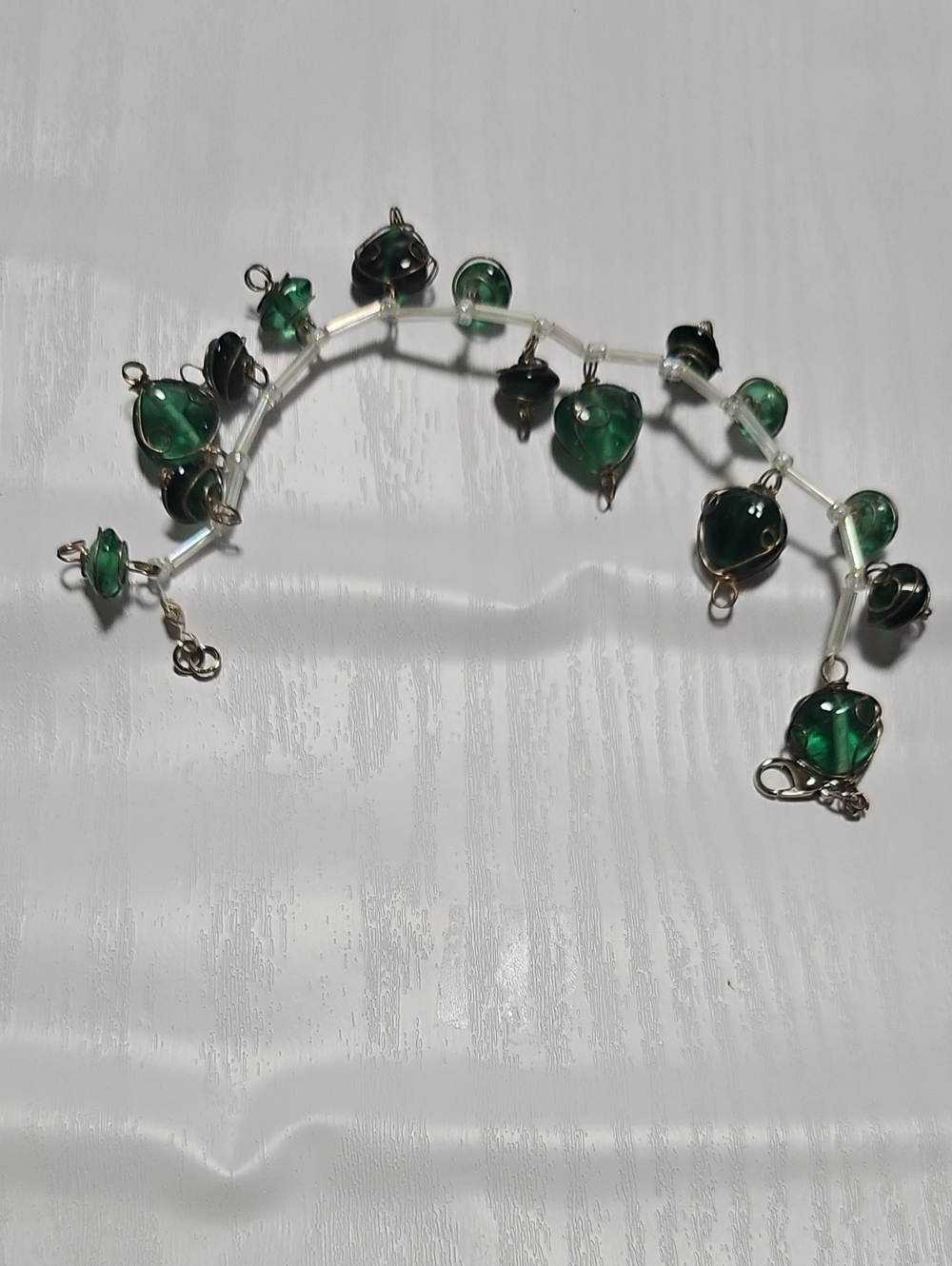 Green Glass Bead Charm Bracelet - Women Jewelry
